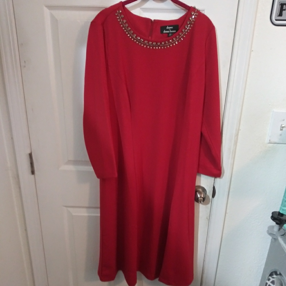 Dennis Basso Caviar Crepe Dress with Beaded Neckli